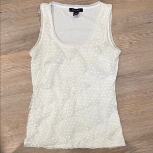White House Black Market Cream Textured Ruffle Tank